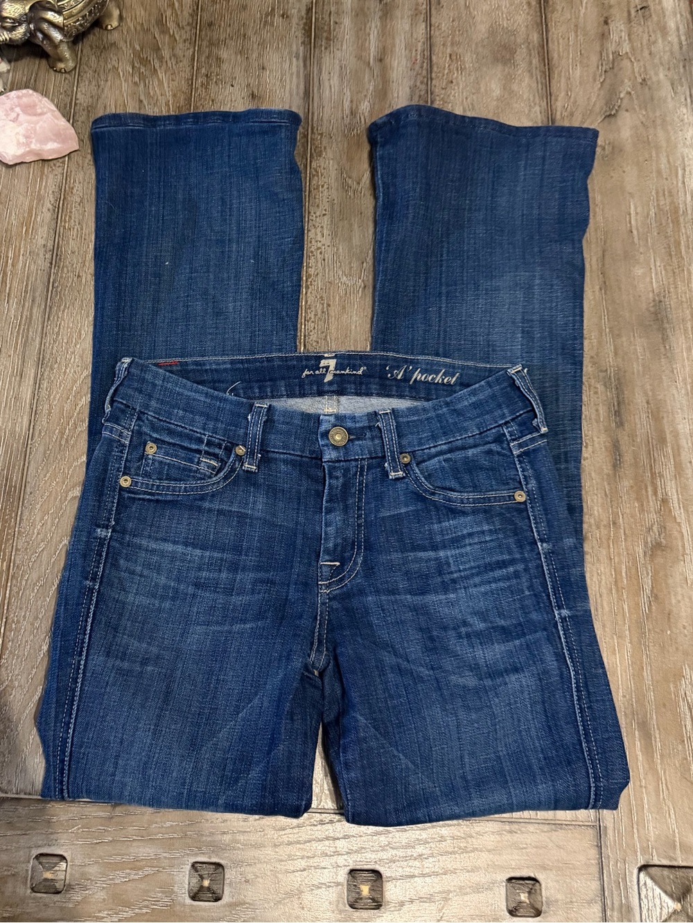 7 For All Mankind Women's Dark Blue “A” Pocket Bootcut Jeans - Picture 1 of 14